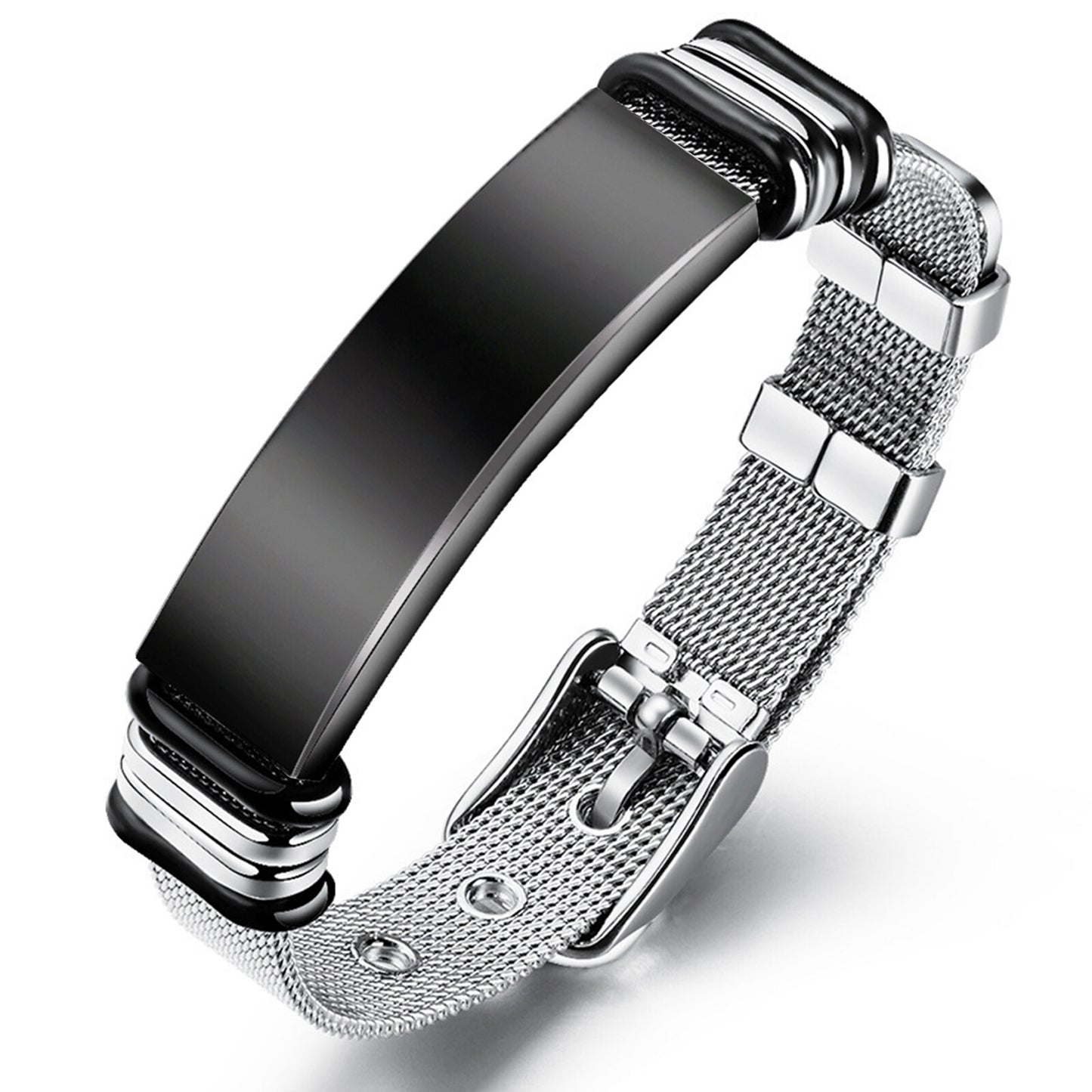 Custom Engraved Adjustable Stainless Steel Mesh Bracelet - Boniskiss