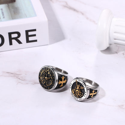 Boniskiss Michael Angel Ring for Men - Religious Amulet Signet Stainless Steel Band Ring