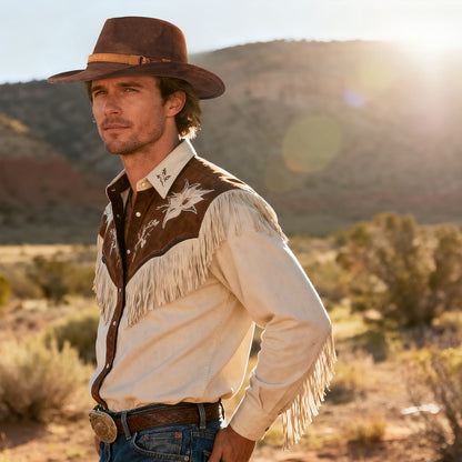 Chapeau de cowboy rétro western en laine à larges bords - Boniskiss