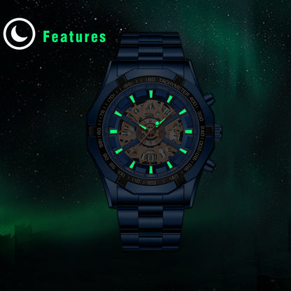 Montre squelette étanche pour homme en acier inoxydable, montre-bracelet à quartz de luxe - Boniskiss