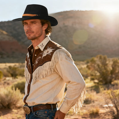 Chapeau de cowboy rétro western en laine à larges bords - Boniskiss