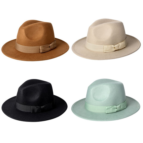 Boniskiss Wool Felt Fedora Hat for Men & Women-Wide Brim Pork Pie Jazz Style Classic Panama Design