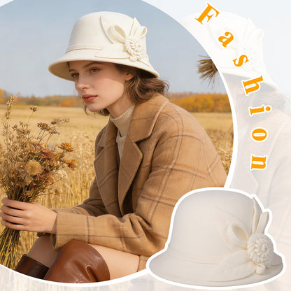 Boniskiss Vintage Elegant Flower Wide Brim Cloche Hat