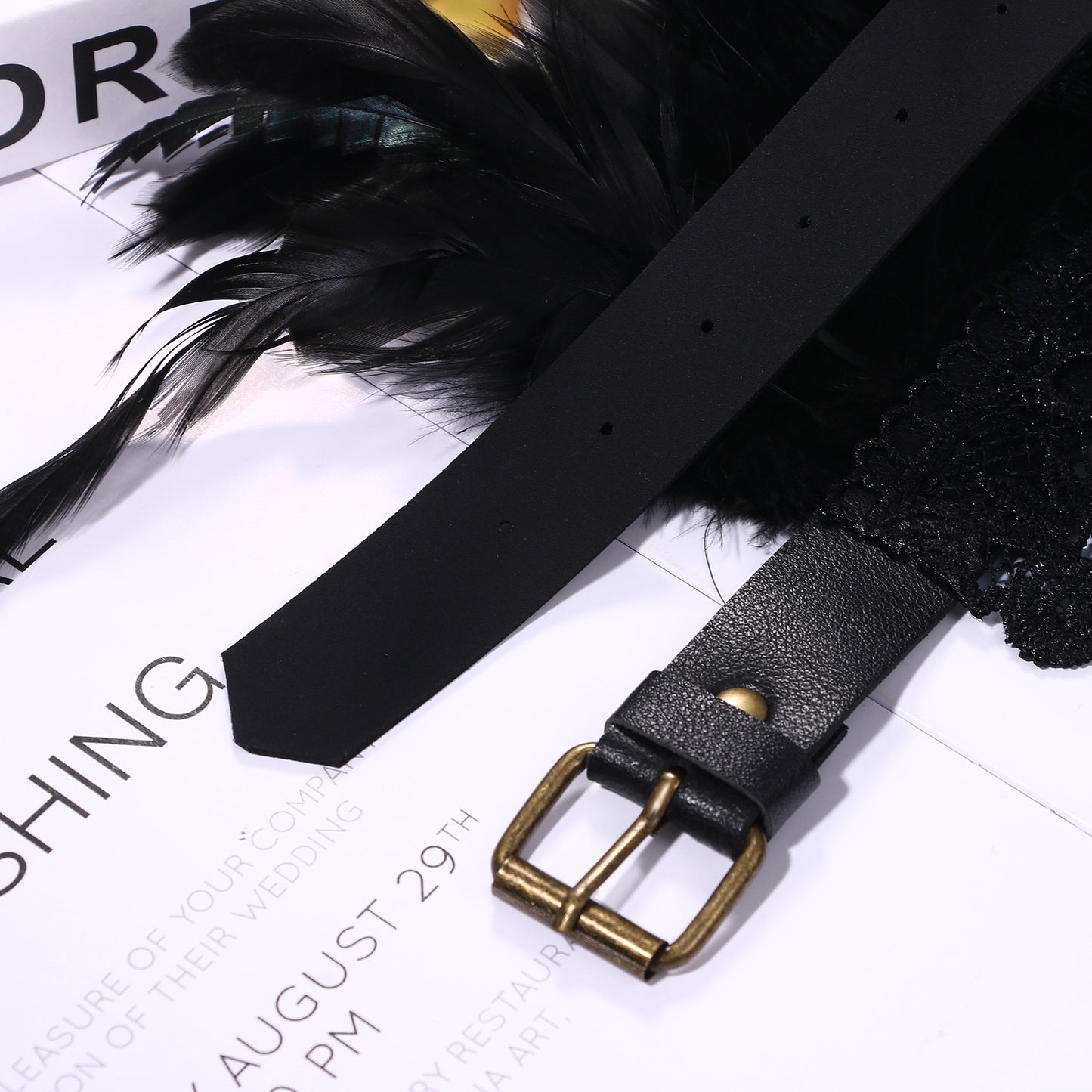 Boniskiss Women's Halloween Masquerade Gothic Lace Feather Tassels Leather Necklace Bracelet