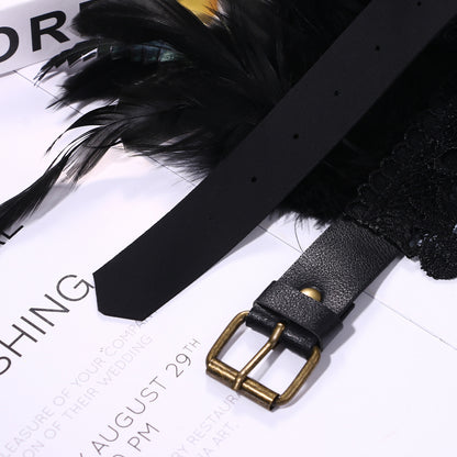 Boniskiss Women's Halloween Masquerade Gothic Lace Feather Tassels Leather Necklace Bracelet