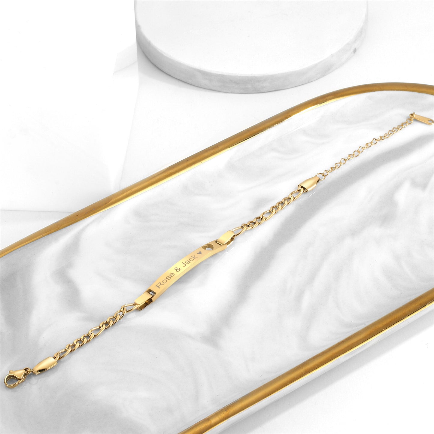 Personalized Love Heart Figaro Link Chain Bracelet - Boniskiss