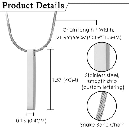 Customized Stainless Steel Bar Pendant Necklace - Boniskiss