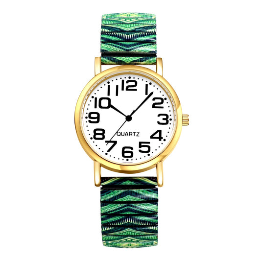 Boniskiss " Verdancy" Women's Boho Printed Elastic Band Wrist Watch