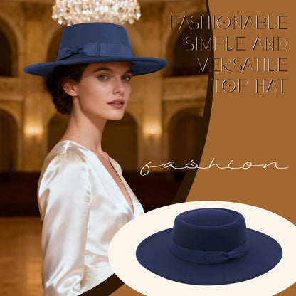 Chapeau Fedora classique en cachemire à large bord et nœud papillon - Boniskiss