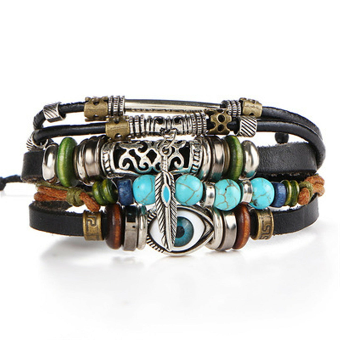 Conjunto de aretes y pulseras bohemias vintage de Boniskiss: pulsera bohemia con gancho y colgante