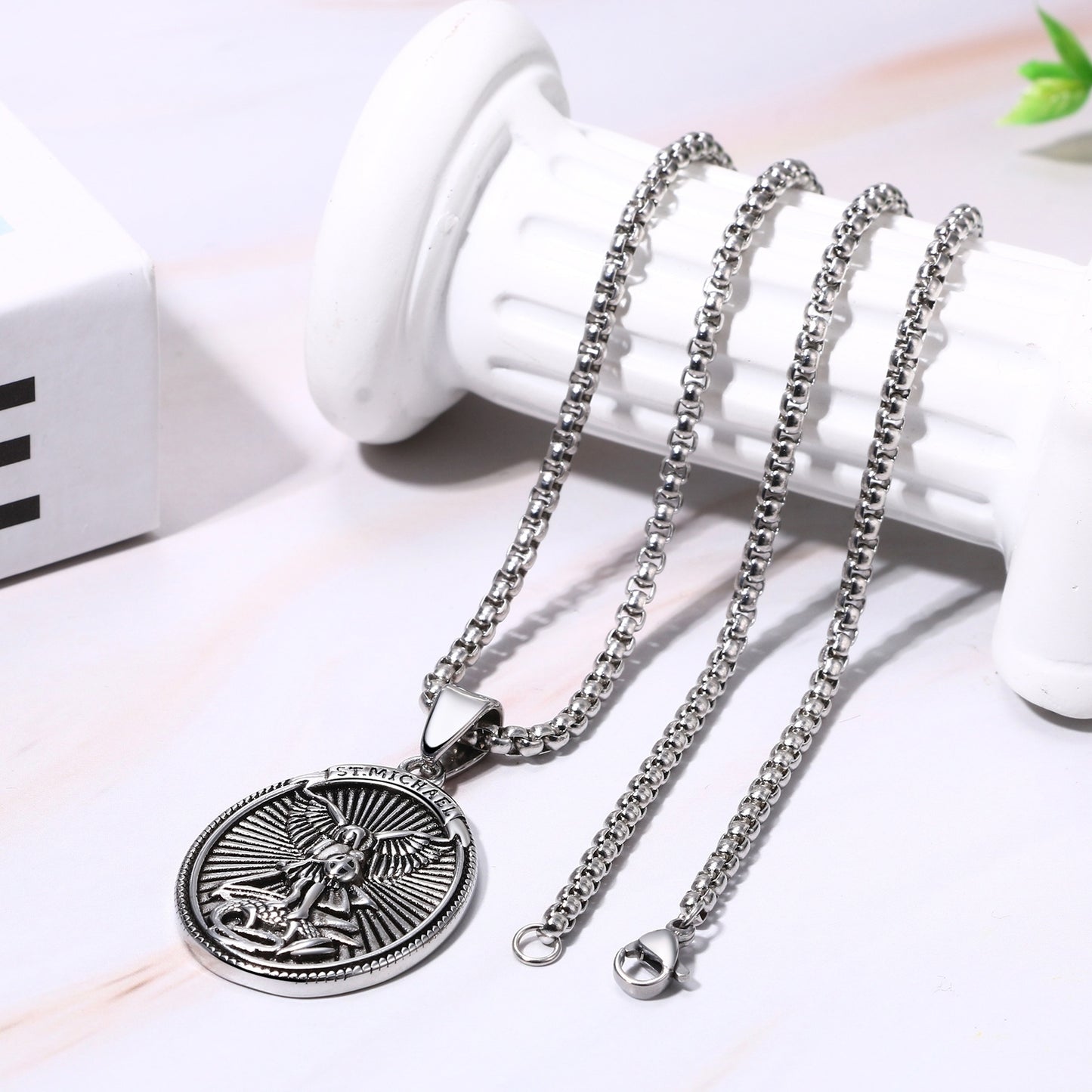 Boniskiss Christian Shield Medal Necklace - Saint Michael Angel Religious Amulet Pendant Necklace for Men