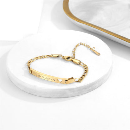 Personalized Love Heart Figaro Link Chain Bracelet - Boniskiss