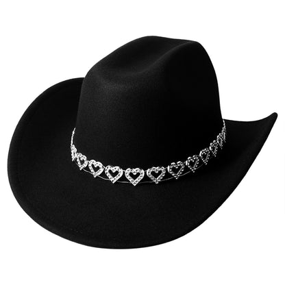 Retro Cowgirl Hat with Heart-Shaped Chain - Boniskiss