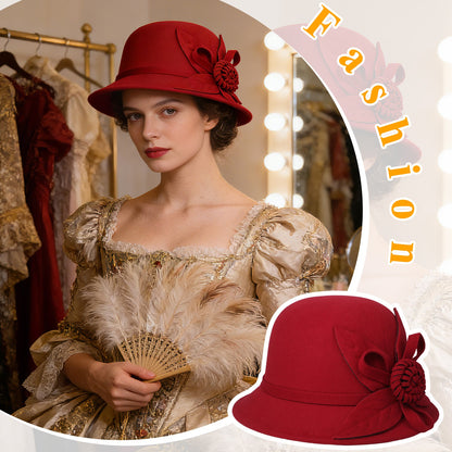 Boniskiss Vintage Elegant Flower Wide Brim Cloche Hat