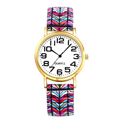 Boniskiss "Rolling Hills" Women's Boho Printed Elastic Band Wrist Watch