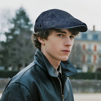 Denim Newsboy Beret Cap - Boniskiss