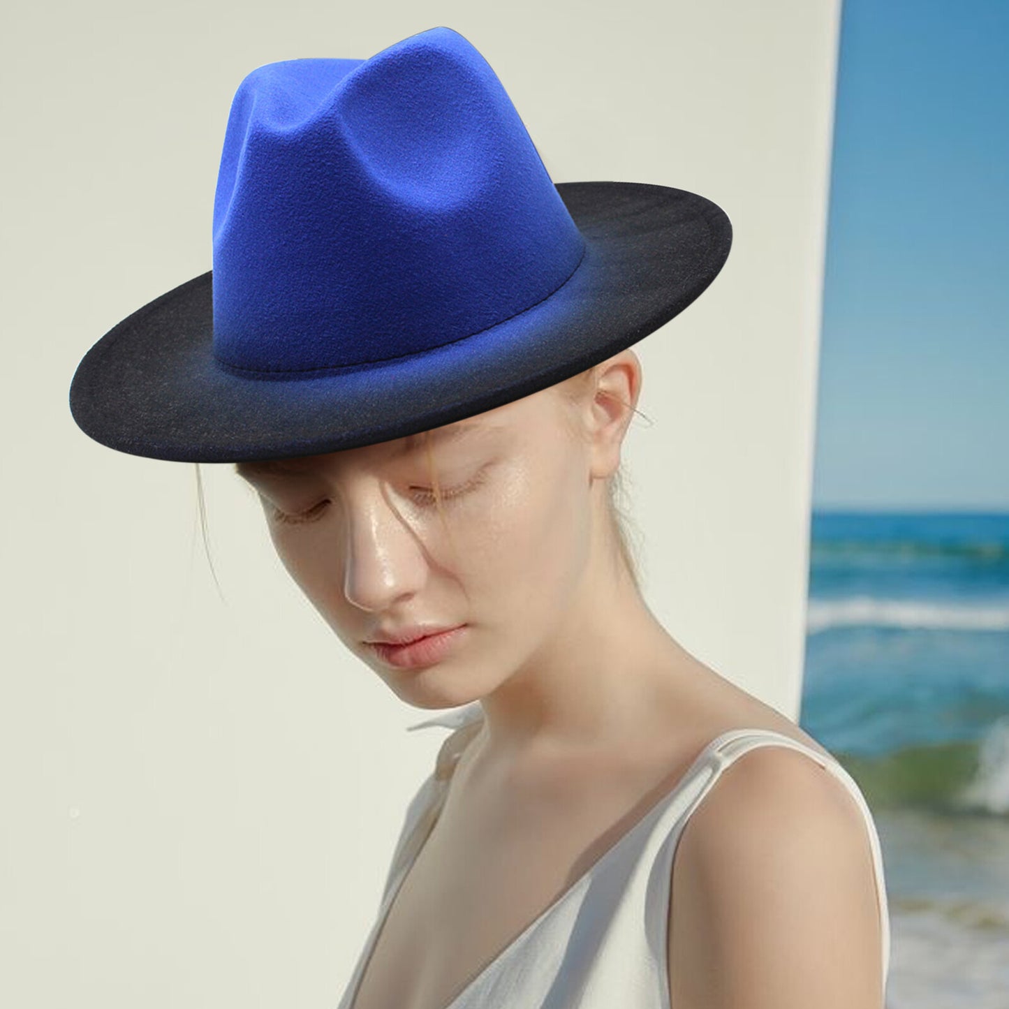 Two-Tone Gradient Panama Hat with Wide Brim - Boniskiss