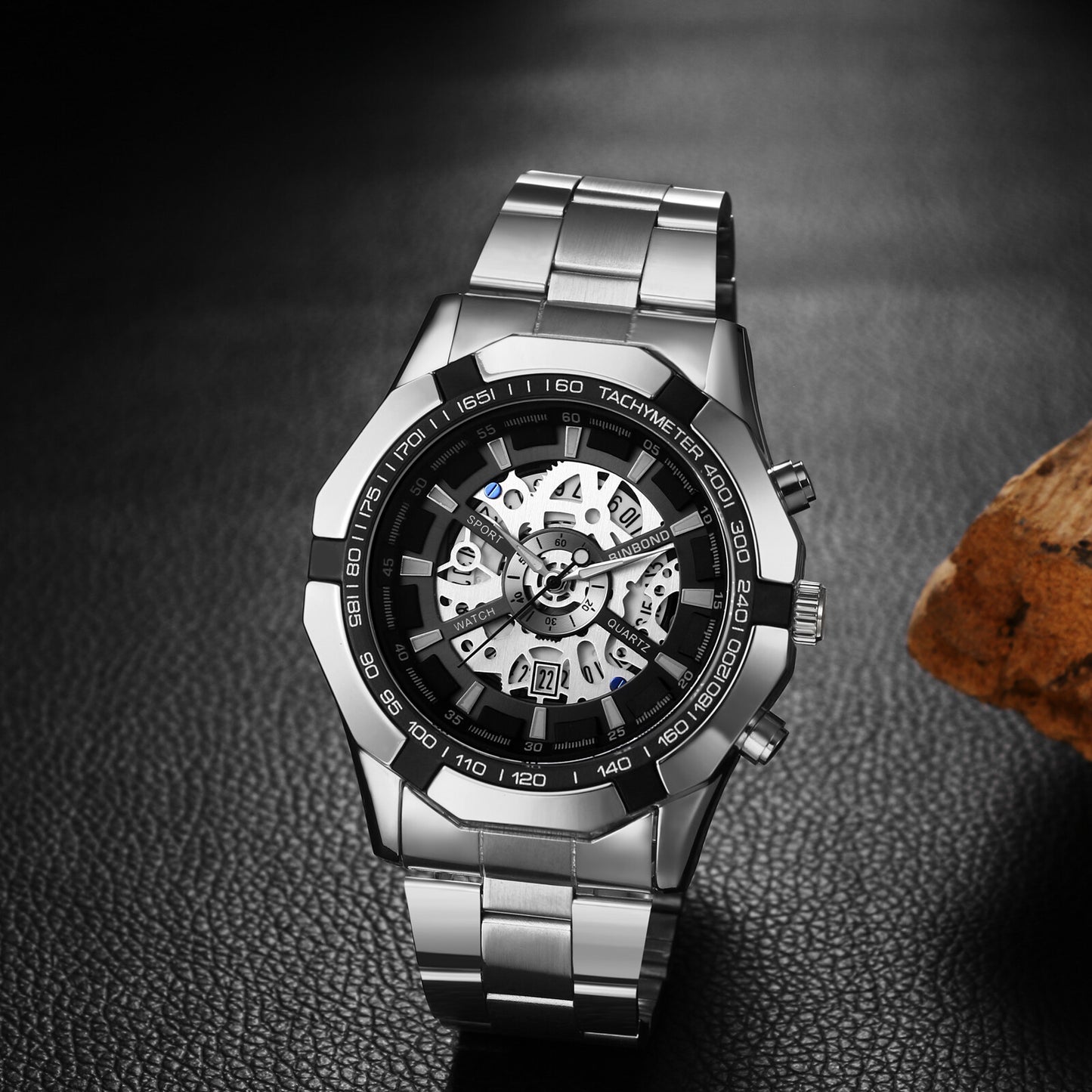 Montre squelette étanche pour homme en acier inoxydable, montre-bracelet à quartz de luxe - Boniskiss