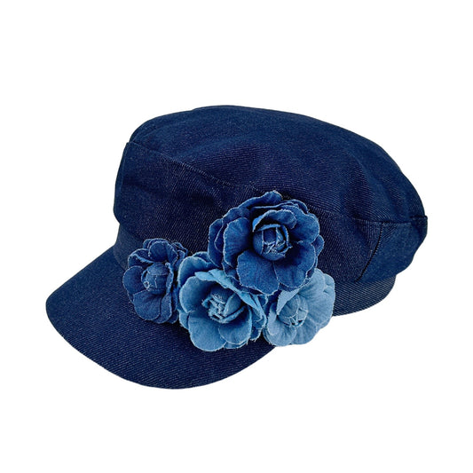 Boniskiss Womens Floral Denim Newsboy Cap Handmade Flower Decor Hat