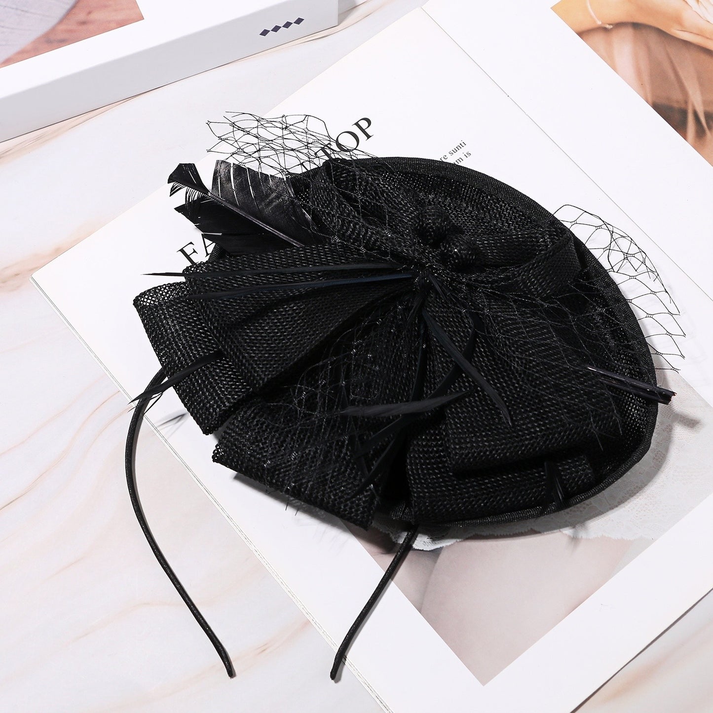 Boniskiss Elegant Veil Feather Fascinator Mini Top Hat