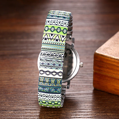 Boniskiss "Evergreen" Women's Boho Printed Elastic Band Wrist Watch
