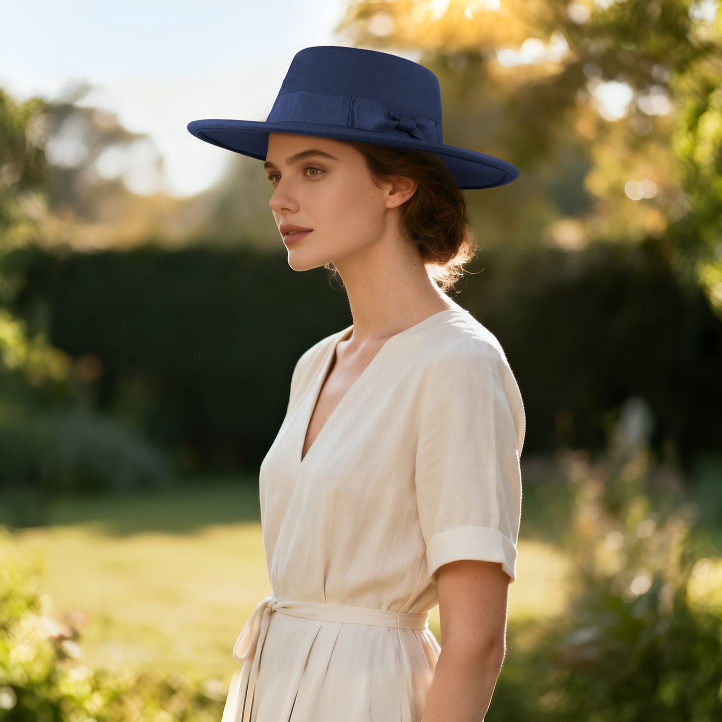 Chapeau Fedora classique en cachemire à large bord et nœud papillon - Boniskiss