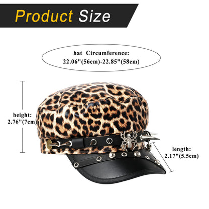 Boniskiss Punk Rivet Army Cap Spike Skull Decor Trendy Street Hat