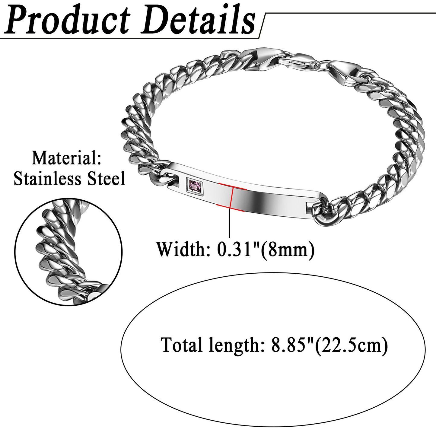 2PCs Couple's Personalized Stainless Steel Cuban Link CZ Bracelet - Boniskiss