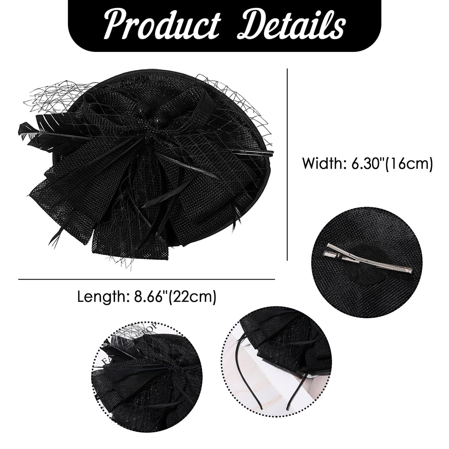 Boniskiss Elegant Veil Feather Fascinator Mini Top Hat