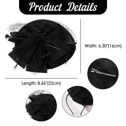 Boniskiss Elegant Veil Feather Fascinator Mini Top Hat