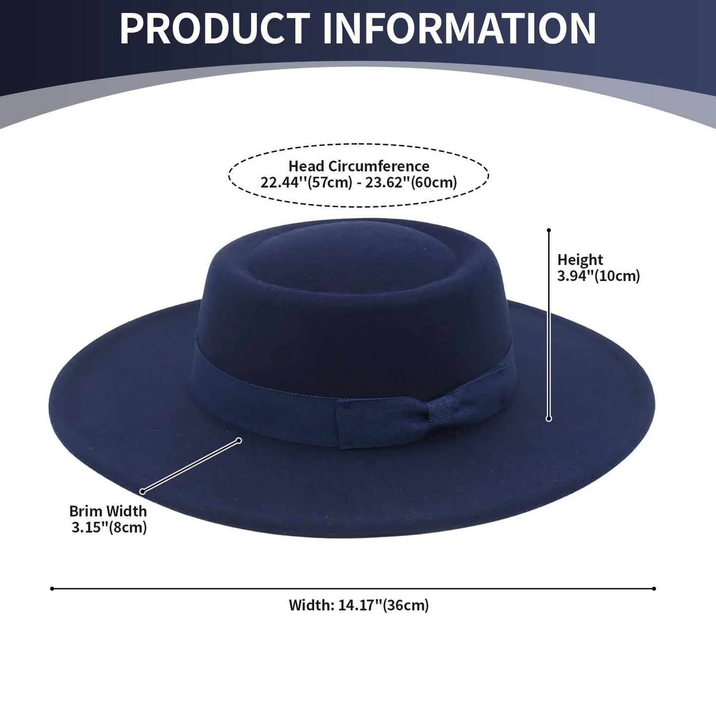 Chapeau Fedora classique en cachemire à large bord et nœud papillon - Boniskiss