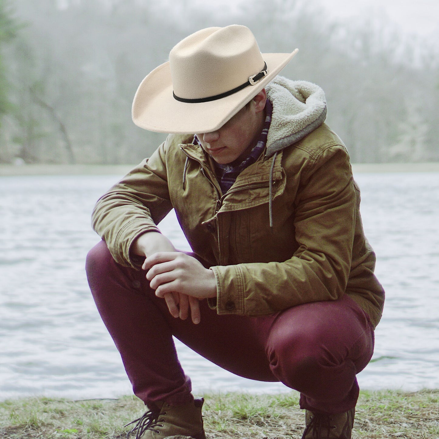 Beige Classic Western Cowboy Cowgirl Belt Fedora Hat | Size M-L - Boniskiss