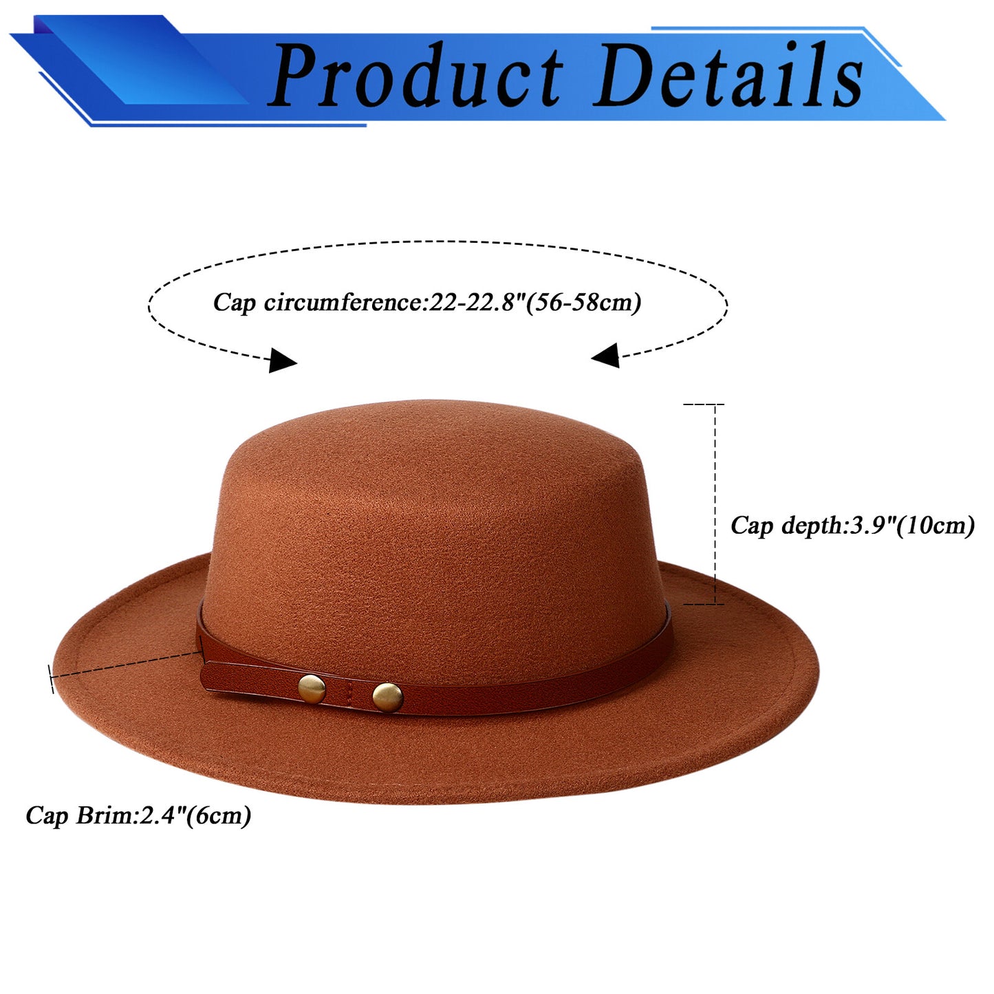 Flat Top Fedora Hat with Detachable Belt - Boniskiss