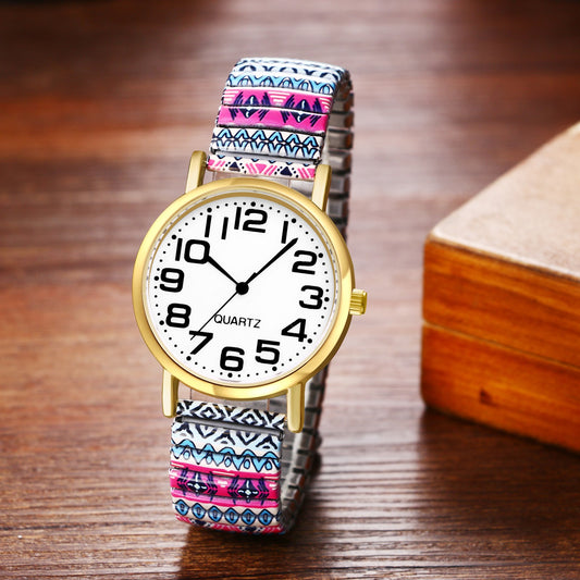 Boniskiss "Tale" Women's Boho Printed Elastic Band Wrist Watch