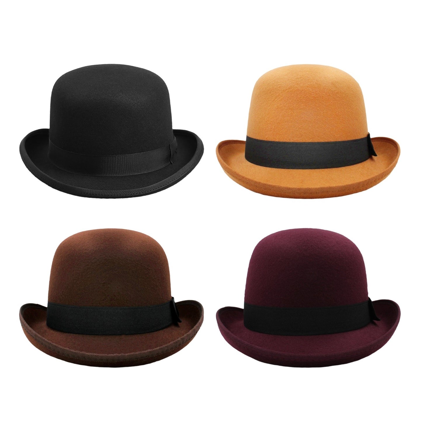 Vintage Elegant Bowler Dome Hat Retro Short Brim Fedora Hat with Hatband - Boniskiss