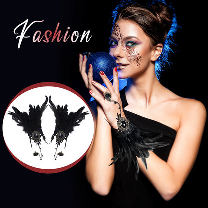 Boniskiss Women's Halloween Masquerade Gothic Lace Feather Tassels Leather Necklace Bracelet