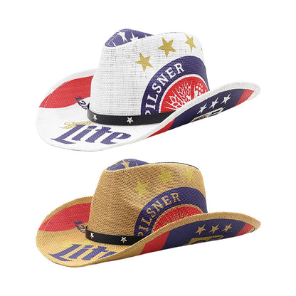 Chapeau de cowboy en paille imprimée à bord incurvé, style western, pour homme - Boniskiss