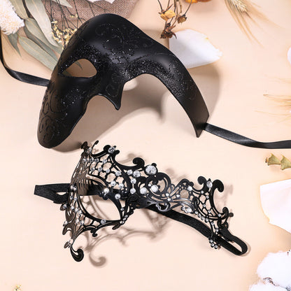 Boniskiss Couple's 2pcs Masquerade Ball Masks - Venetian Metal Mardi Gras Half Face Mask