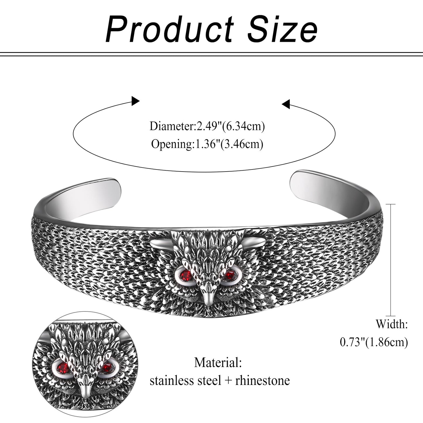 Boniskiss Carved Vivid Owl Amulet Open Cuff Bangle Stainless Steel Bracelet Viking Jewelry For Men