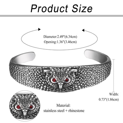 Boniskiss Carved Vivid Owl Amulet Open Cuff Bangle Stainless Steel Bracelet Viking Jewelry For Men