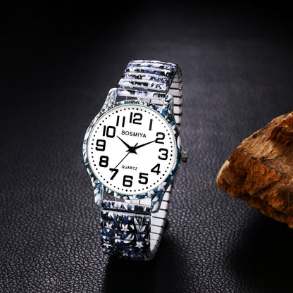 Boniskiss "Moonflower" Women's Boho Printed Elastic Band Wrist Watch