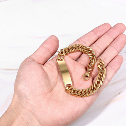 Custom Engraved Hip Hop Cuban Link Chain Stainless Steel Bracelet - Boniskiss