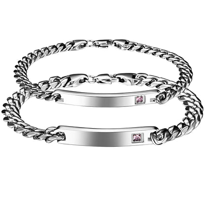 2PCs Couple's Personalized Stainless Steel Cuban Link CZ Bracelet - Boniskiss