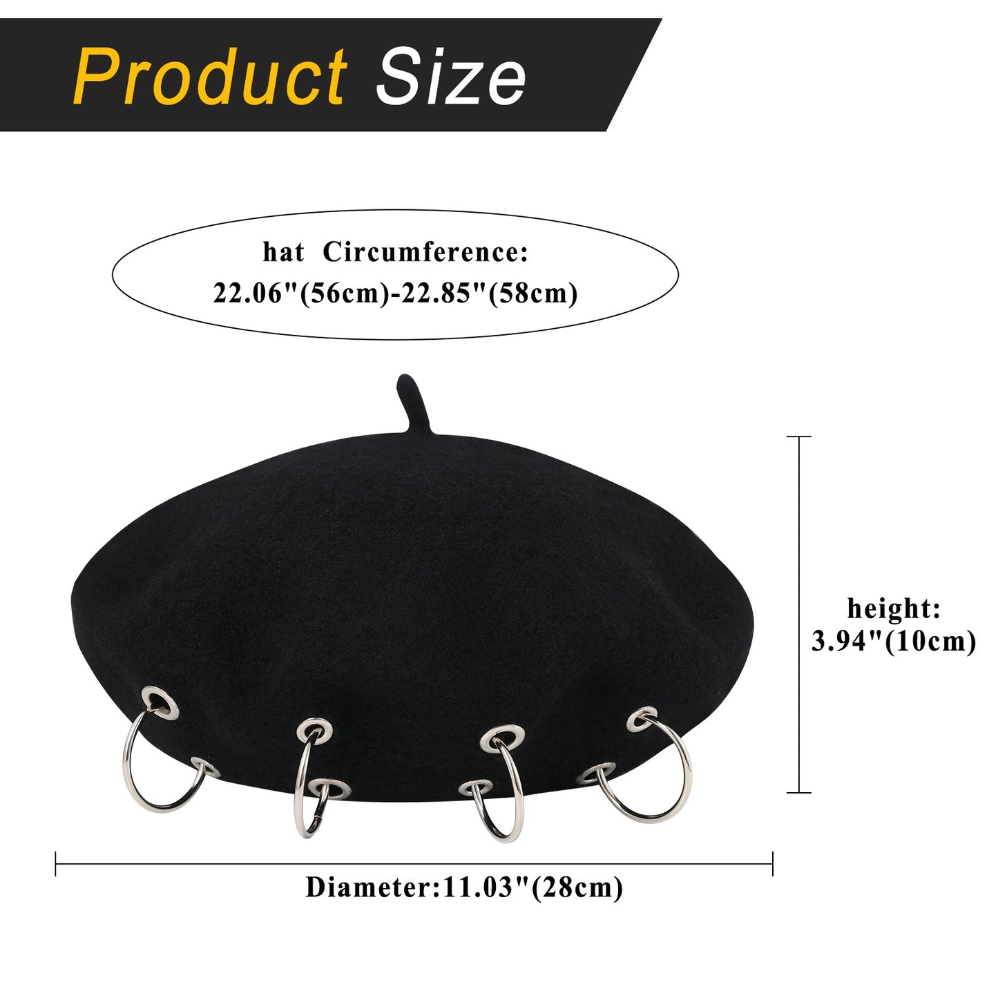 Boniskiss Punk Rock Beret Cap Ring Decor Womens Novelty Street Style