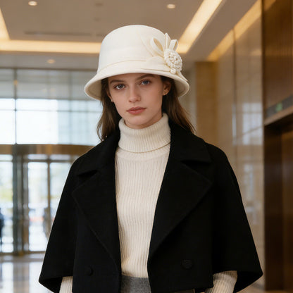 Boniskiss Vintage Elegant Flower Wide Brim Cloche Hat