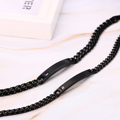 2PCs Couple's Personalized Stainless Steel Cuban Link CZ Bracelet - Boniskiss