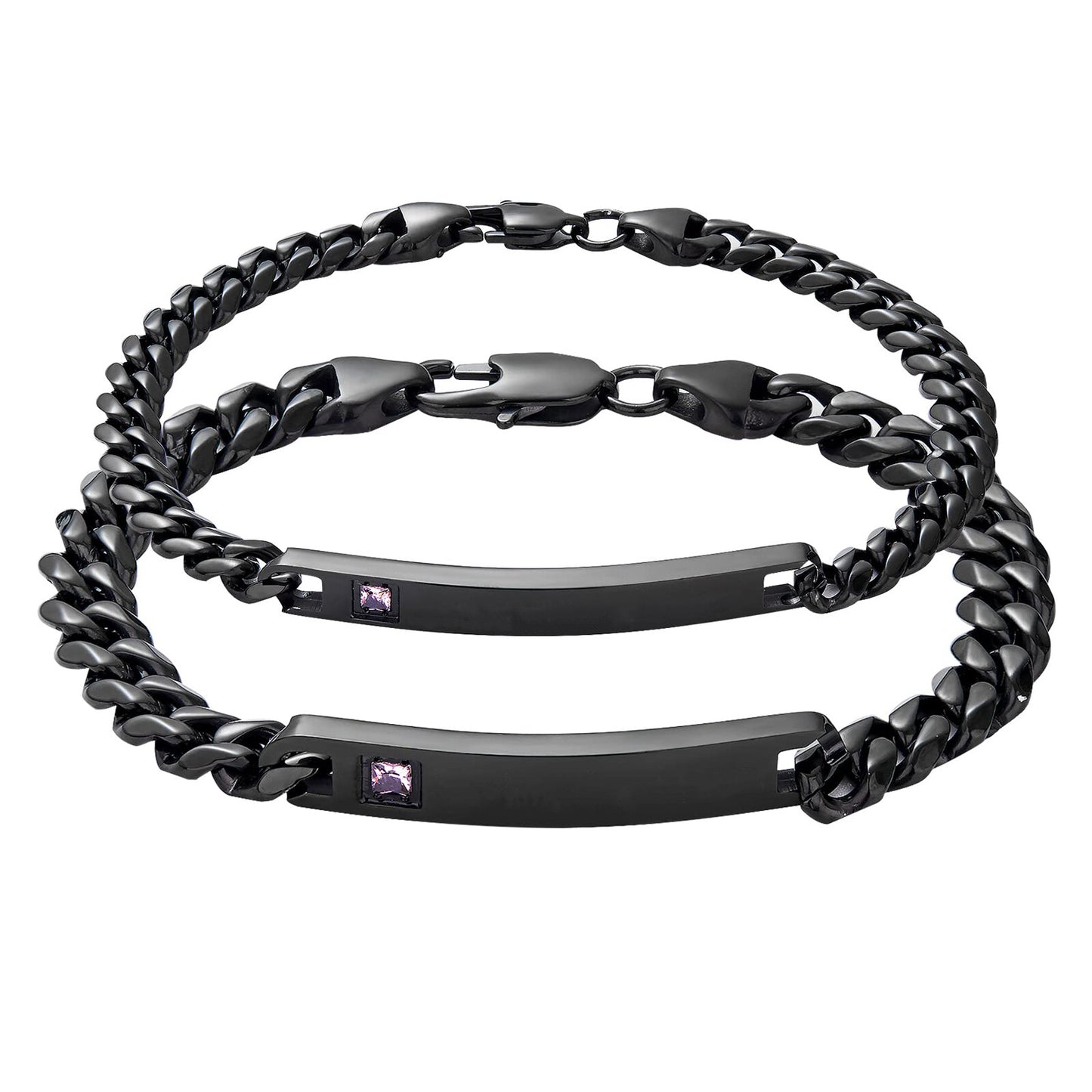 2PCs Couple's Personalized Stainless Steel Cuban Link CZ Bracelet - Boniskiss