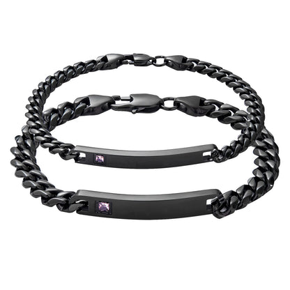 2PCs Couple's Personalized Stainless Steel Cuban Link CZ Bracelet - Boniskiss