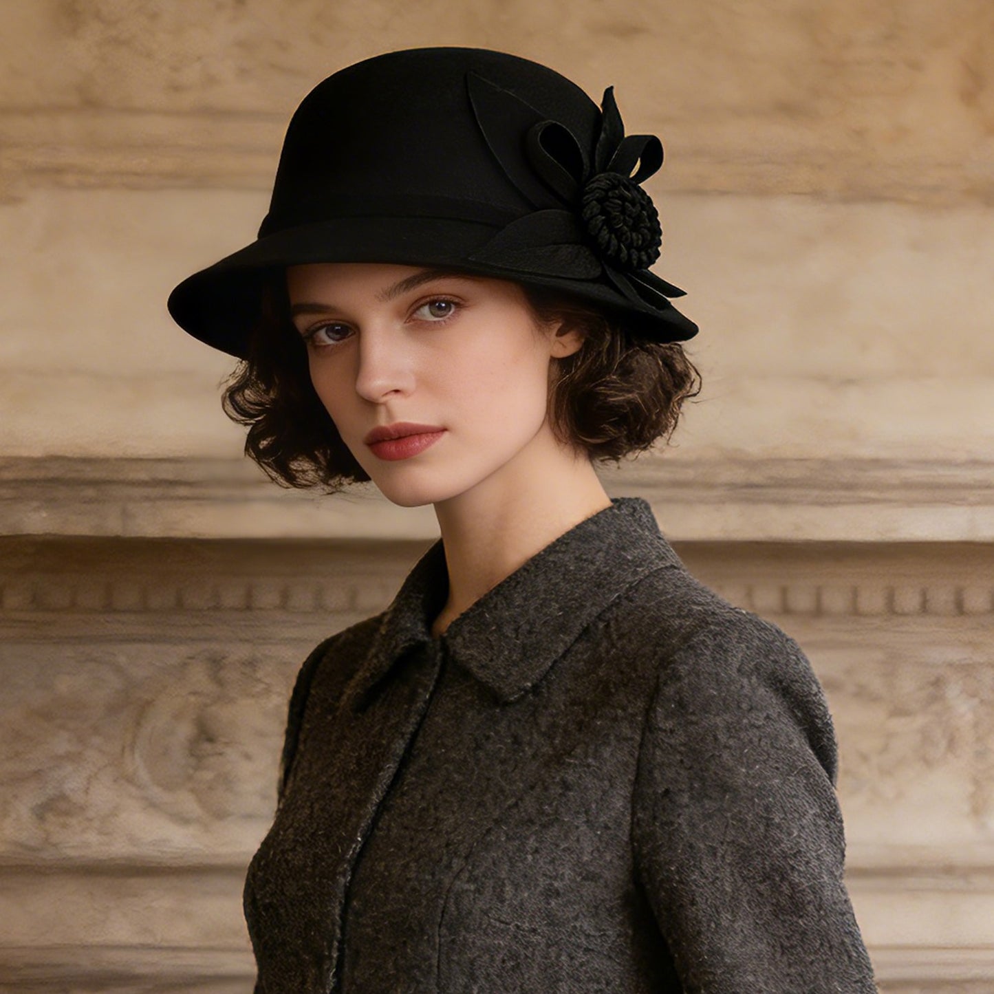 Boniskiss Vintage Elegant Flower Wide Brim Cloche Hat