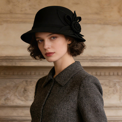 Boniskiss Vintage Elegant Flower Wide Brim Cloche Hat